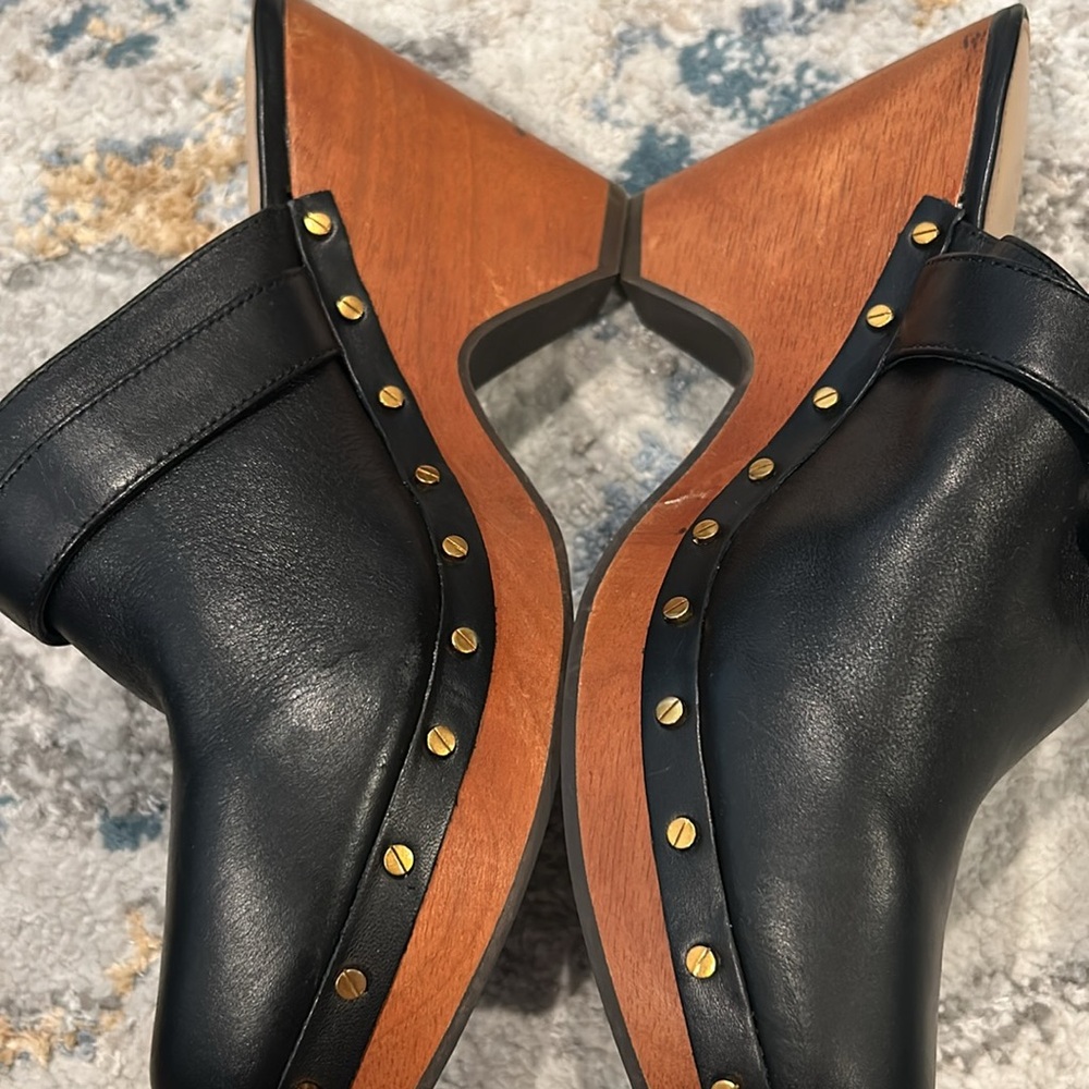 Veronica Beard Black and Brown Mules with Gold Accents - Picture 14 of 16